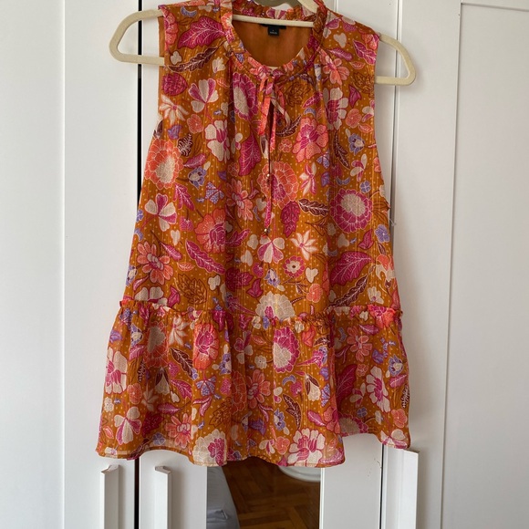 Ann Taylor Loft Silk Vibrant Floral Blouse - Orange and Pink - Large - Picture 2 of 9